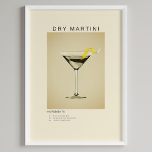 Cocktailprint droge martini | Minimalistisch decor barwagen | Afdrukbare digitale download muurkunst