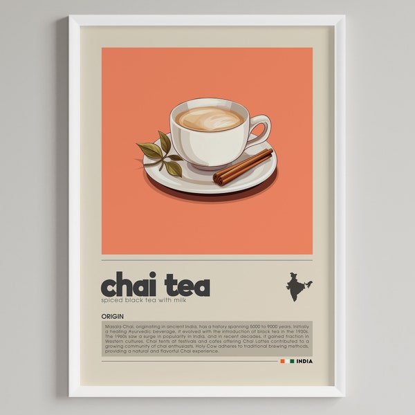 Chai Tea Poster | Minimalist Drink Art | Classic Indian Tea Print | Cafe Wall Art | Kitchen Decor | Digital Download PRINTABLE Art