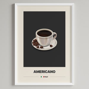 Poster Americano |  Italienischer Kaffee | Minimalistisches Raumdekor | Druckbare digitale Datei