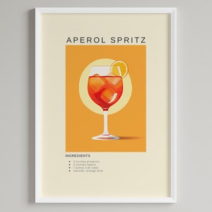 Aperol Spritz-cocktailkunstafdruk | Barwagen kunst muurdecoratie | Afdrukbare digitale download | Cadeau voor cocktail- en zomerliefhebbers