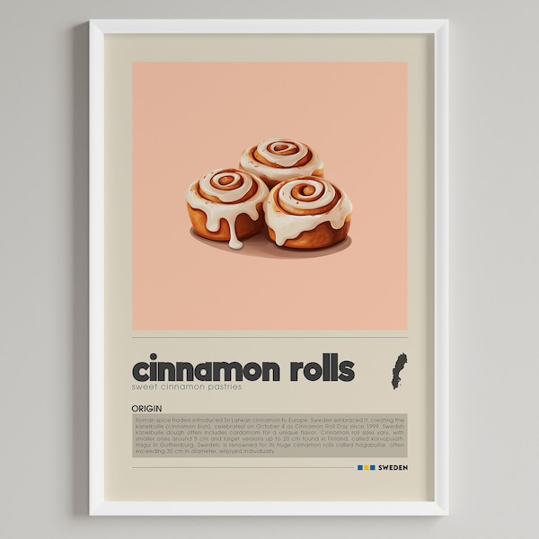 Cinnamon Rolls Poster | Minimalist Swedish Dessert Art Deco | Kitchen, Cafe, Bakery Wall Decor | Digital Download PRINTABLE Wall Art Print