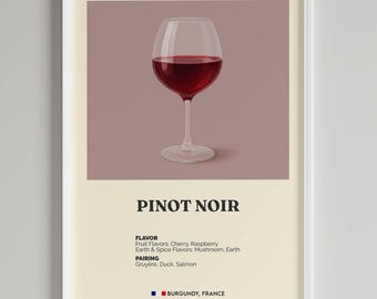 Pinot Noir Wine Print | Minimalist Home Bar Art | Red Wine Guide Poster