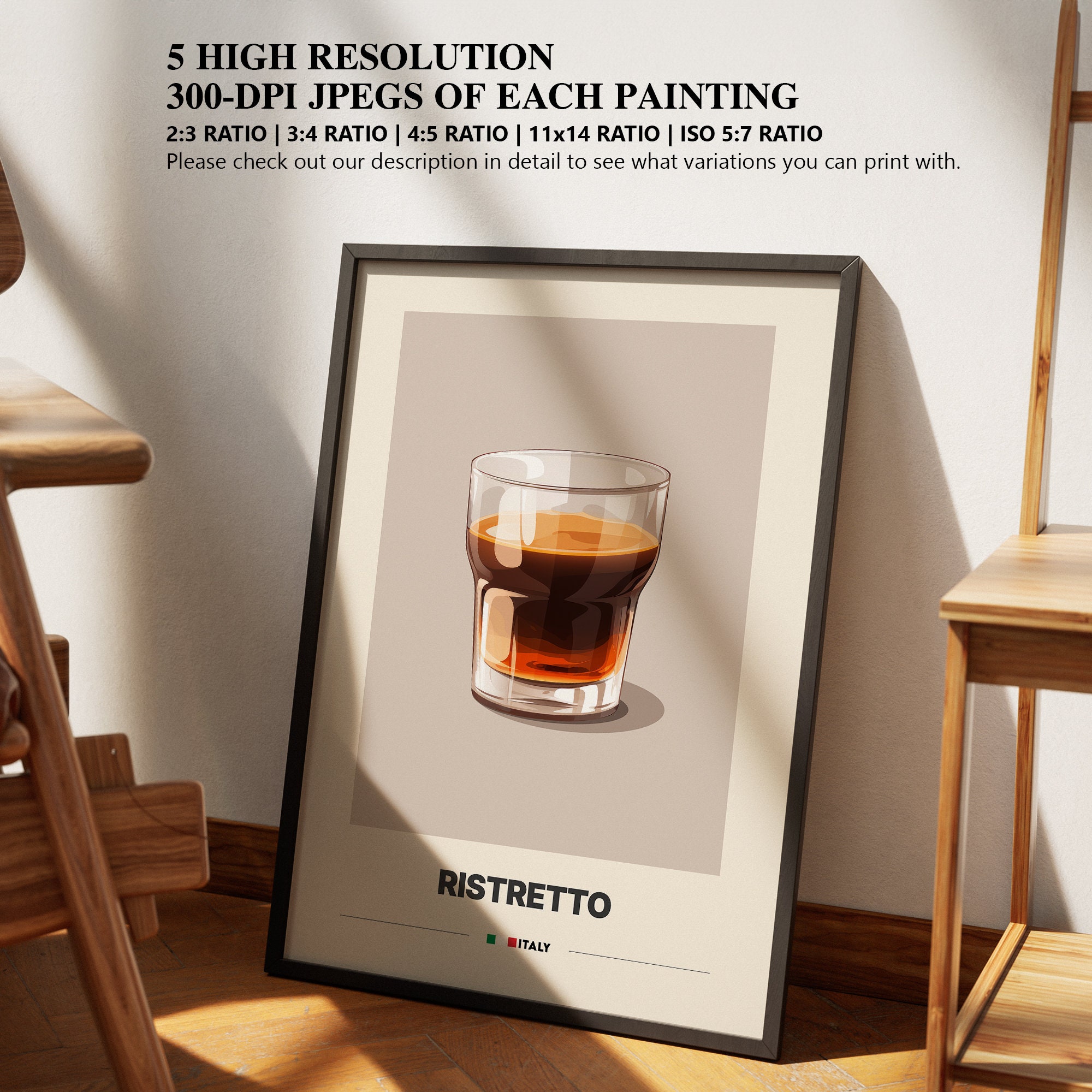 Italian Coastal Town Cafe Framed Poster - Caffè Vista Italia With Scenic Mountain - Foto 5