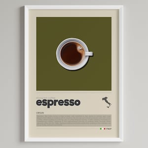 Póster de café expreso / Arte minimalista de café italiano / Ilustración de café / Arte mural de café / Decoración de cocina / Descarga digital de arte IMPRIMIBLE