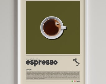 Espresso Poster | Minimalist Italian Coffee Art | Caffe Illustration | Cafe Wall art | Kitchen Decor | Digital Download PRINTABLE Art