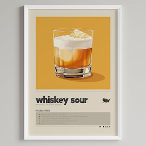Whiskey Sour Cocktail Print | Minimalist Bar Cart Decor | Classic Drink Recipe | Printable Digital Download