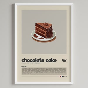 Poster Schokoladen Kuchen | Minimalistisches amerikanisches Dessert Art Deco | Küche, Cafe, Bäckerei Wand Dekor | Digital Download DRUCKBARE Wand Kunst Print