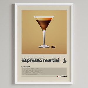 Póster de cóctel Espresso Martini / Decoración minimalista para carrito de bar / Amante del vodka clásico / Descarga digital imprimible