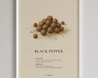 Black Pepper Print | Minimalist Kitchen Wall Art | Foodie Gift, Digital Download