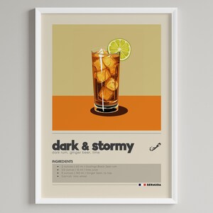 Dark and Stormy Cocktail Print | Bar Cart Decor | Minimalist Classic Drink Poster | Digital Download Printable Wall Art | Gin Lover Gift