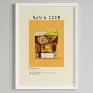 Rum & Coke Cocktail Poster | Minimalist Bar Cart Decor | Printable Digital Download