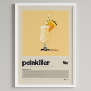 Painkiller Cocktail Poster | Minimalist Bar Cart Decor | Rum Lover | Printable Digital Download