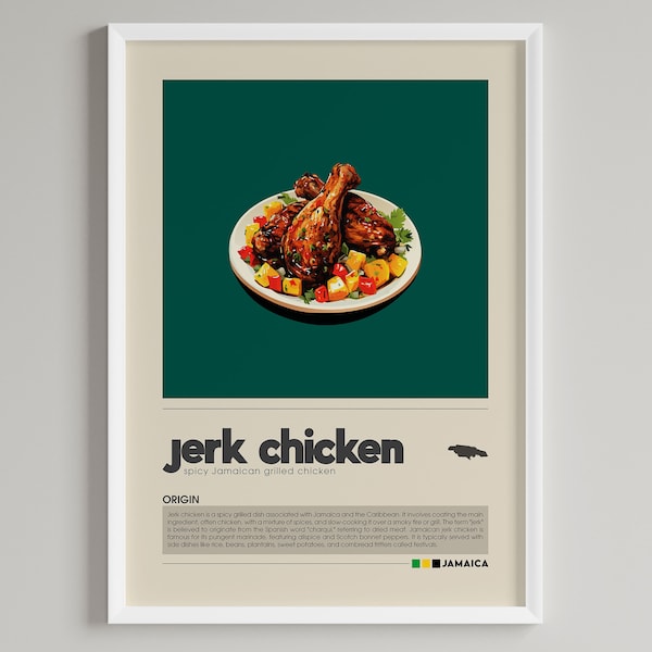 Jerk Chicken Poster | Jamaican Food Art | Kitchen Wall Decor | Minimalist Caribbean Cuisine Print | Digital Download Printable Wall Art