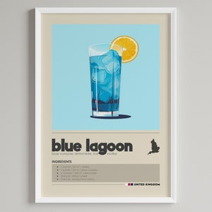 Blue Lagoon Cocktail Print | Bar Cart Decor | Minimalist Classic Drink Poster | Digital Download Printable Wall Art | Vodka Lover Gift