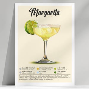 Printable 5x7 Margarita Recipe Card Set | Digital Cocktail Guide & Thank You Card | Bar Cart Art | Cocktail Lover Gift | Instant Download