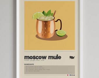 Moscow Mule Recipe Print: Minimalist Bar Cart Art (Digital Download)