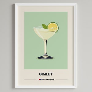 Gimlet Cocktail Poster |  Minimalist Barwagen Dekor | Gin Liebhaber | Druckbare digitale Datei