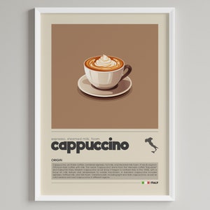 Pôster de Cappuccino | Arte minimalista italiana de café | Ilustração de café | Arte de parede de café | Decoração de cozinha | Download digital de arte IMPRIMÍVEL