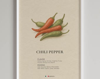Chili Pepper Print | Minimalist Kitchen Art | Foodie Gift, Digital Download