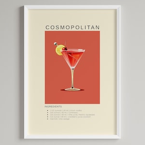 Cosmopolitan Cocktail Poster | Classic Minimalist Bar Cart Decor | Digital Download Printable