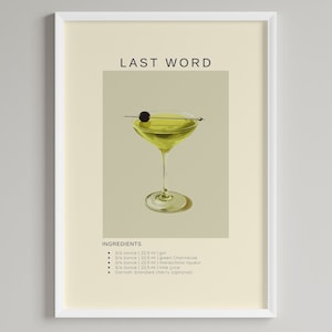 Last Word Cocktail Poster | Minimalist Barwagen Dekor | Druckbare digitale Datei