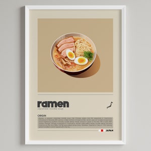 Póster de ramen / Arte minimalista de comida japonesa / Decoración de cocina / Arte mural de restaurante / Impresión mural imprimible con descarga digital / Regalo para amantes de la comida