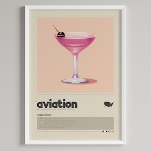Aviation Cocktail Poster | Minimalist Bar Cart Decor | Printable Digital Download