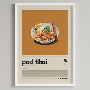 Póster de Pad Thai / Comida tailandesa minimalista Art Deco / Decoración de pared para cocina, cafetería y restaurante / Descarga digital Impresión de arte de pared IMPRIMIBLE