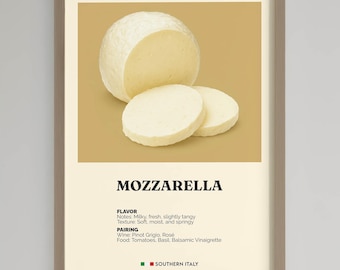 Mozzarella Cheese Print | Minimalist Kitchen Decor | Printable Italian Food Art