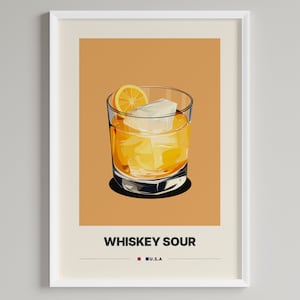 Póster de cóctel de whisky sour / Decoración minimalista para carrito de bar / Descarga digital imprimible