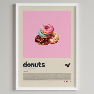 Donuts Poster | Minimalist American Dessert Art Deco | Kitchen, Cafe, Bakery Wall Decor | Digital Download PRINTABLE Wall Art Print