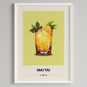 Mai Tai Cocktail Poster |  Minimalist Bar Cart Decor | Printable Digital Download