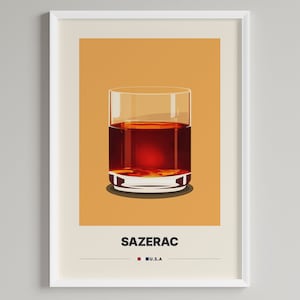 Póster de cóctel Sazerac / Decoración minimalista para carrito de bar / Descarga digital imprimible