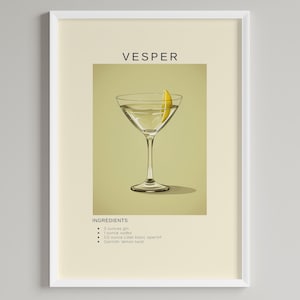 Vesper Cocktail Poster | Minimalist Barwagen Dekor | Klassisches Getränke-Rezept | Druckbare Digitaler Download | Gin Liebhaber Geschenk