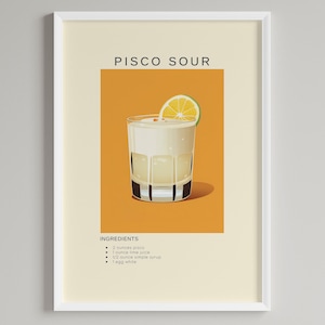Pisco Sour Cocktail Druck | Bar Warenkorb Wand Dekor | Alkohol Poster | Minimalistische Wandkunst | Amerikanisches Getränk Digitaler Download | Druckbares Geschenk