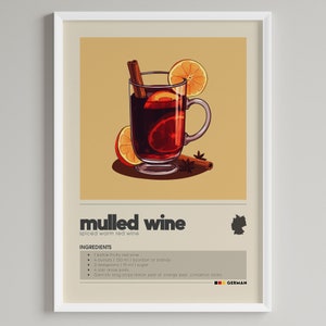 Mulled Wine Cocktail Poster | Minimalist Bar Cart Decor | Festival Drink | Printable Digital Download