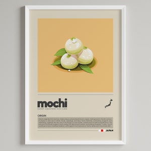 Poster Mochi | Minimalistisches japanisches Dessert Art Deco | Küche, Cafe, Bäckerei Wand Dekor | Digital Download DRUCKBARE Wand Kunst Print