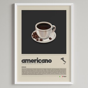Poster Americano |  Italienischer Kaffee | Minimalistische Wanddekoration | Druckbare digitale Datei
