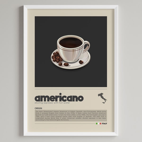 Cartel Americano / Café Italiano / Decoración de pared minimalista / Descarga digital imprimible