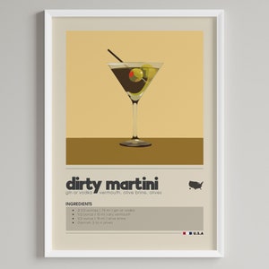 Dirty Martini Cocktail Poster | Minimalist Barwagen Dekor | Druckbare digitale Datei