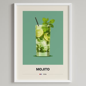 Mojito Cocktail Poster |  Minimalist Bar Cart Decor | Printable Digital Download