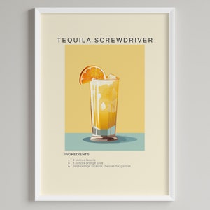 Tequila Schraubenzieher Cocktail Druck | Minimalist Barwagen Dekor | Klassisches Getränke-Rezept | Druckbare Digitaler Download | Tequila Liebhaber Geschenk