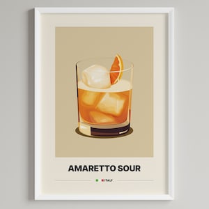 Póster de cóctel Amaretto Sour / Decoración minimalista para carrito de bar / Descarga digital imprimible