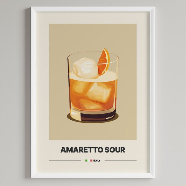 Amaretto Sour Cocktail Poster |  Minimalist Bar Cart Decor | Printable Digital Download