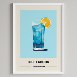 Blue Lagoon Cocktail Poster |  Minimalist Bar Cart Decor | Printable Digital Download