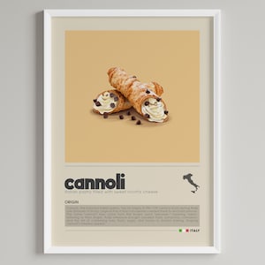 Cartel de Cannoli, Arte minimalista de postre italiano, Arte de pared de decoración de cafetería, Decoración de pared de cocina, Descarga digital Impresión de pared IMPRIMIBLE, Regalo gastronómico