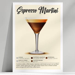 Printable 5x7 Espresso Martini Recipe Card Set | Digital Cocktail Thank You Card | Bar Cart Art | Cocktail Lover Gift | Instant Download
