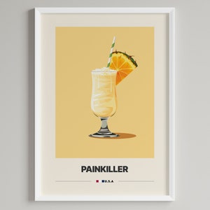 Painkiller Cocktail Poster |  Minimalist Bar Cart Decor | Printable Digital Download