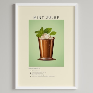 Mint Julep Cocktail Poster | Minimalist Bar Cart Decor | Bourbon Lover | Printable Digital Download