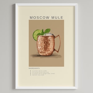 Póster de cóctel Moscow Mule / Decoración minimalista para carrito de bar / Descarga digital imprimible